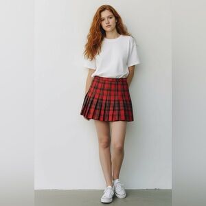 Vintage 70s Leon Levin Plaid Red kilt mini skirt
